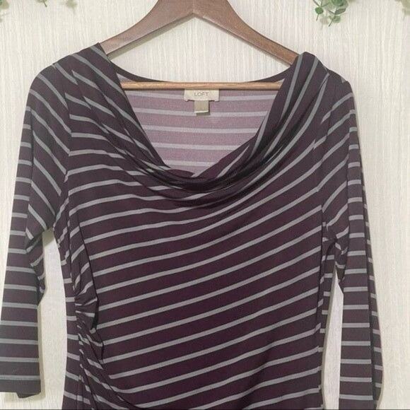 Loft Sheath Dress Purple and Gray Stripes Cowl Neck Medium - Picture 4 of 11